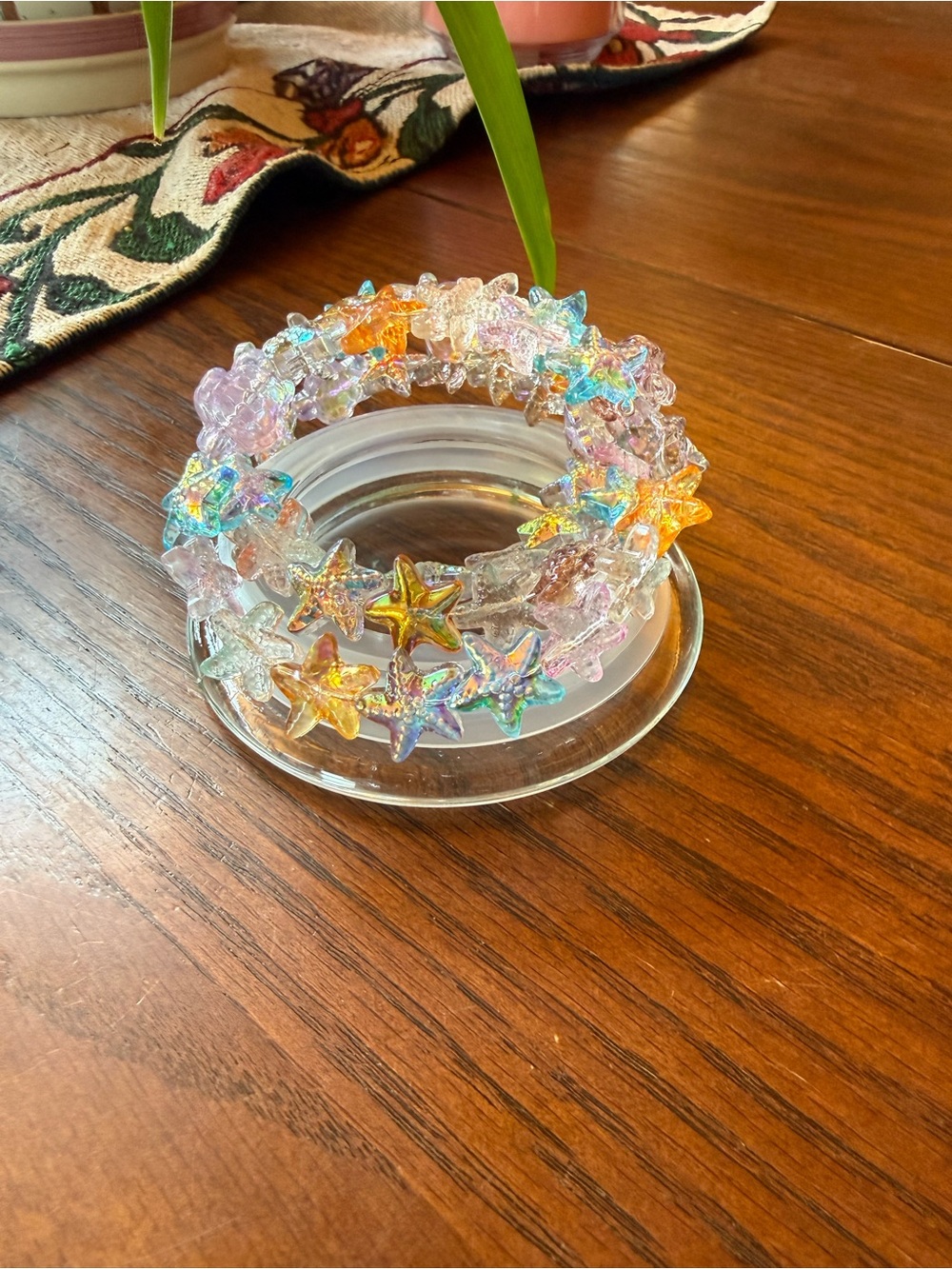 Iridescent Starfish and Turtle Bead Bracelet - Multicolor
